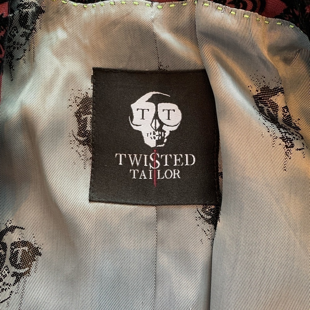 Twisted Tailor Blazer Men Sz 34R Black Burgundy Textured Velvet Dandy Old Money - Picture 16 of 16